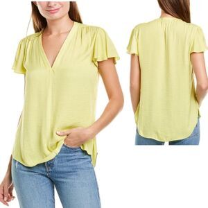 Vince Camuto Flutter Sleeve Canary Yellow Blouse Women’s Size XXS